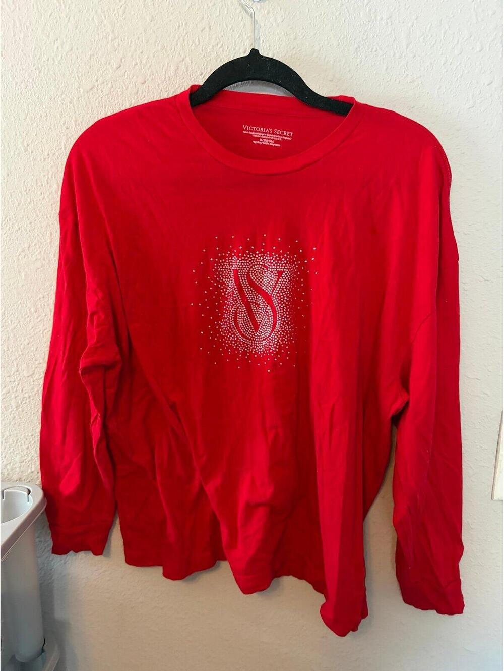 Victoria's Secret red pj top long sleeve rhinestone size M